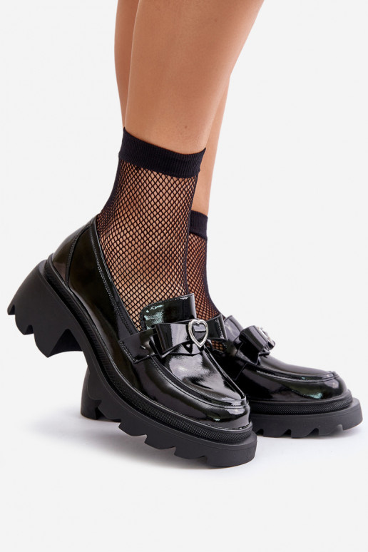 mokasíny se stuhami I se srdíčkym D&A LZ42-032 Černé   mokasíny se stuhami I se srdíčkym D&A LZ42-032 Černé