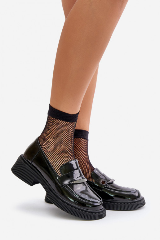 Lakované mokasíny mokasíny  s ornamenty D&A LZ42-031 Černé