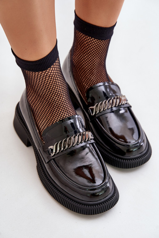 Lakované mokasíny mokasíny s ornamenty D&A LZ42-030 Černé  Lakované mokasíny mokasíny s ornamenty D&A LZ42-030 Černé