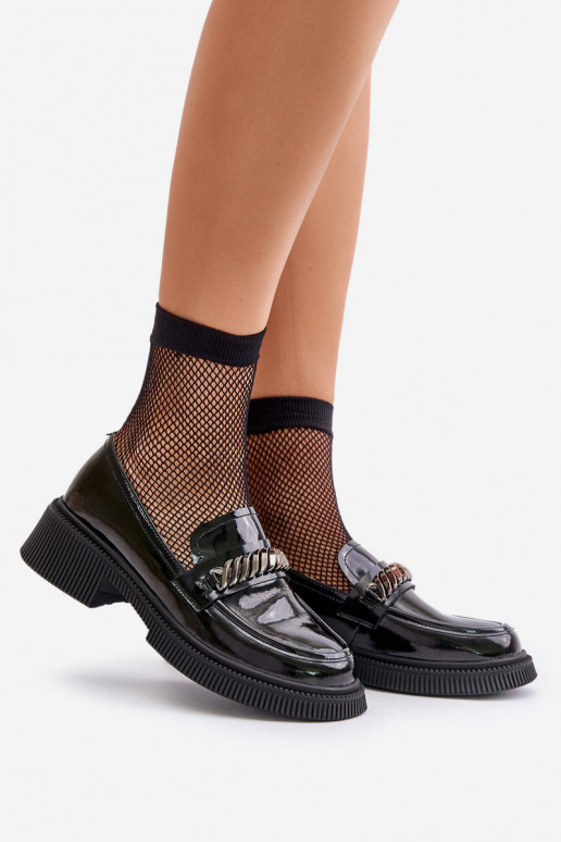 Lakované mokasíny mokasíny s ornamenty D&A LZ42-030 Černé  Lakované mokasíny mokasíny s ornamenty D&A LZ42-030 Černé