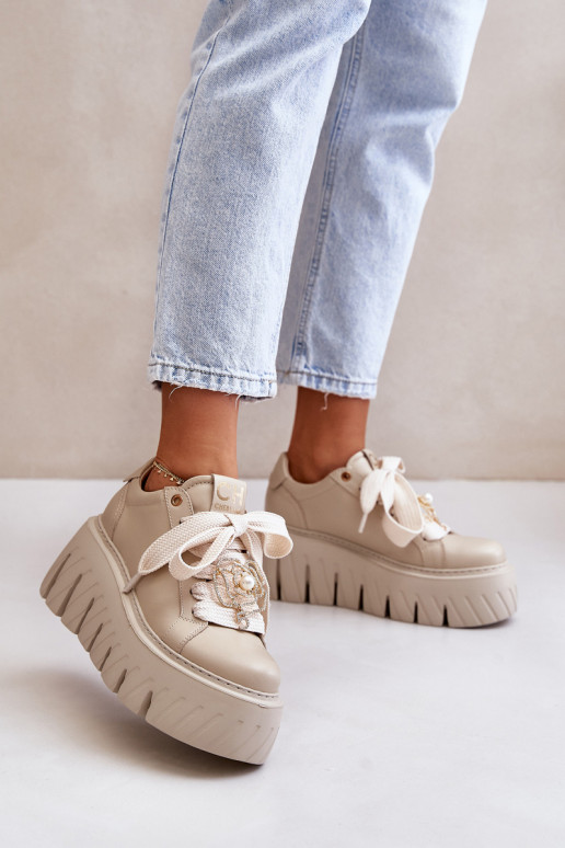 Tenisky  s módní masivní podrážkou se zlatými detaily CheBello 4530 béžové Tenisky  s módní masivní podrážkou se zlatými detaily CheBello 4530 béžové