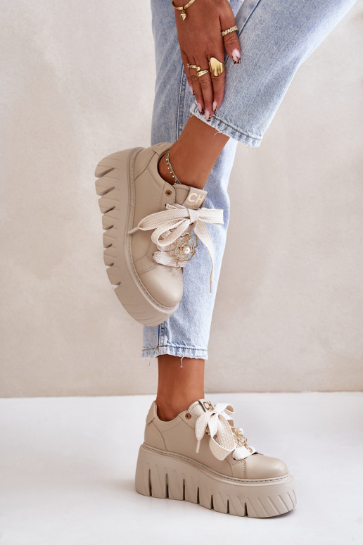 Tenisky  s módní masivní podrážkou se zlatými detaily CheBello 4530 béžové Tenisky  s módní masivní podrážkou se zlatými detaily CheBello 4530 béžové