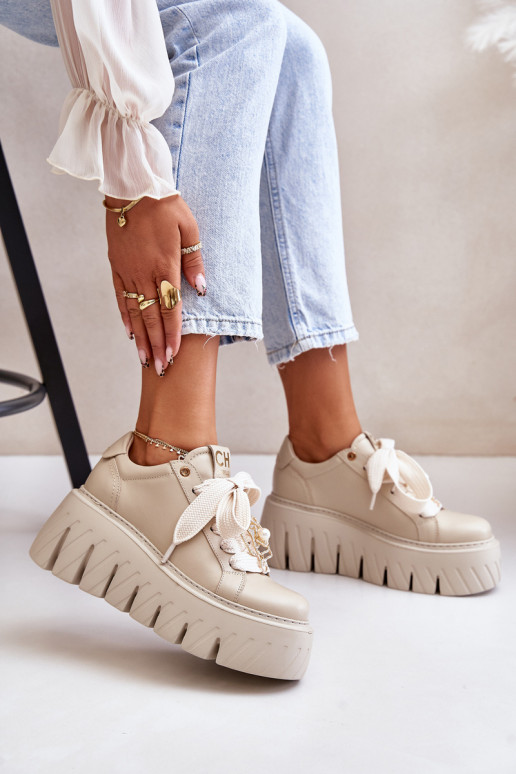 Tenisky  s módní masivní podrážkou se zlatými detaily CheBello 4530 béžové Tenisky  s módní masivní podrážkou se zlatými detaily CheBello 4530 béžové