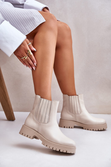 Slip-on vzor Dámské podpatky s širokými podpatky   3611 slonová kost