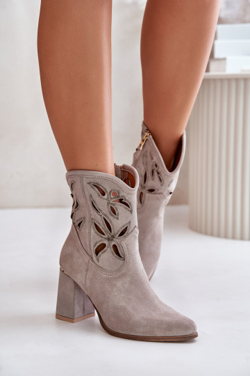 Semišové ažurové šály s podpatky  3629 cappuccino