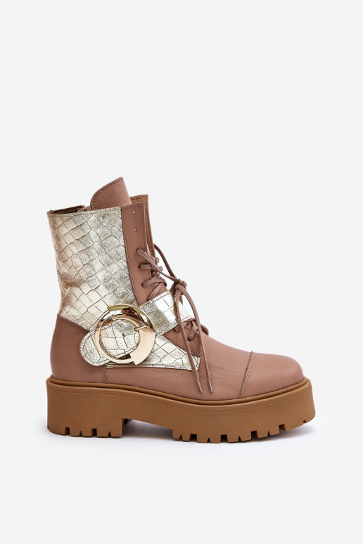 Zazoo 2942 Dřeváky Dámské boty se zlatými přezkami béžové Zazoo 2942 Dřeváky Dámské boty se zlatými přezkami béžové