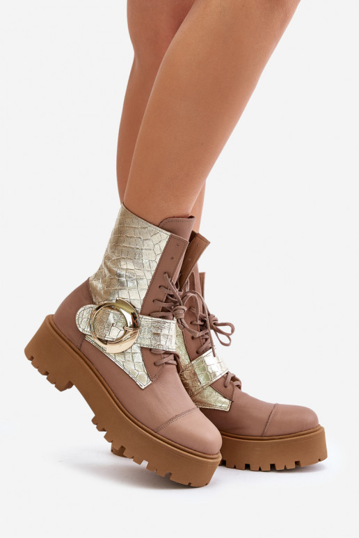 Zazoo 2942 Dřeváky Dámské boty se zlatými přezkami béžové Zazoo 2942 Dřeváky Dámské boty se zlatými přezkami béžové