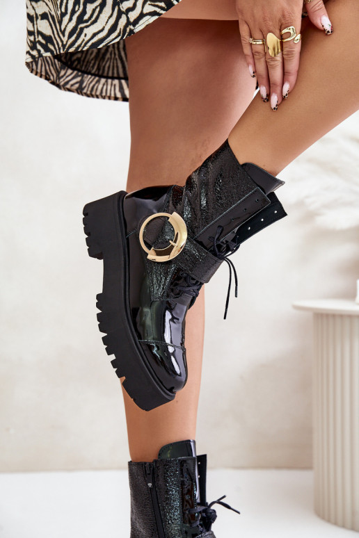 Zazoo 2942 Dřeváky Dámské boty se zlatými přezkami Černé Zazoo 2942 Dřeváky Dámské boty se zlatými přezkami Černé