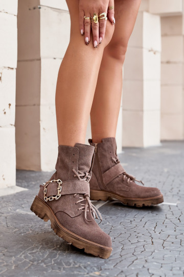 Zazoo 2951 Semišové boty zdobené s přezkami béžové