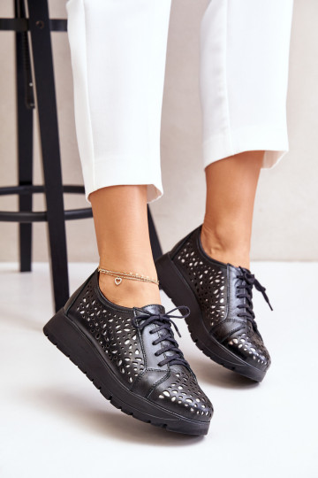 Zazoo 2973  boty s platformou s ažurovými prvky Černé