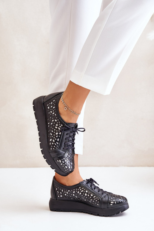 Zazoo 2973  boty s platformou s ažurovými prvky Černé Zazoo 2973  boty s platformou s ažurovými prvky Černé