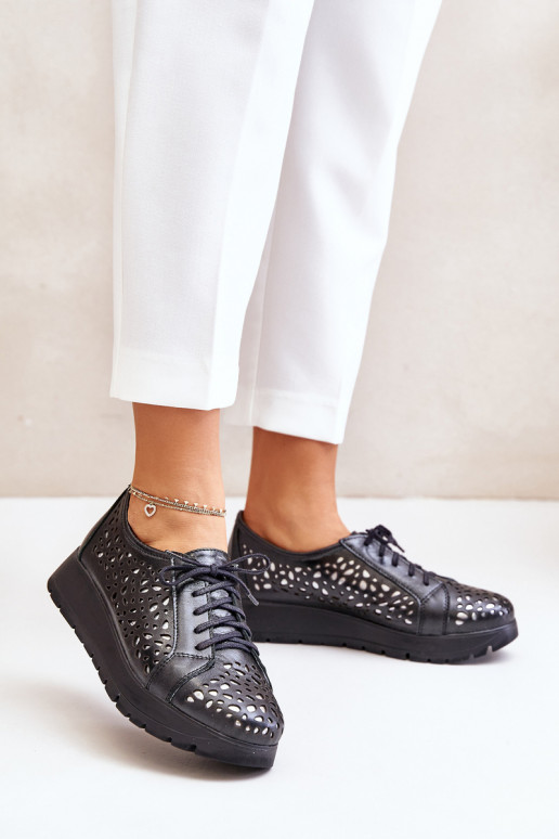 Zazoo 2973  boty s platformou s ažurovými prvky Černé Zazoo 2973  boty s platformou s ažurovými prvky Černé