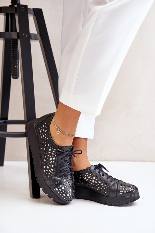 Zazoo 2973  boty s platformou s ažurovými prvky Černé Zazoo 2973  boty s platformou s ažurovými prvky Černé