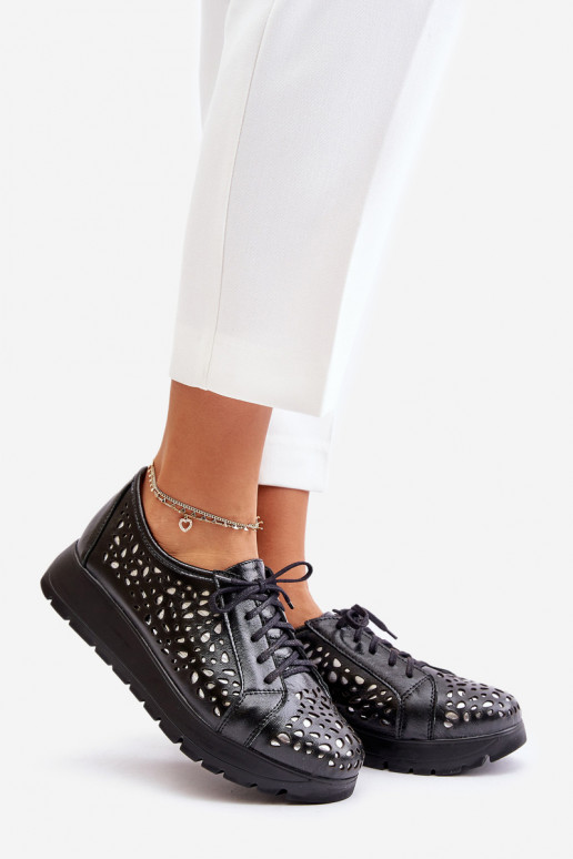 Zazoo 2973  boty s platformou s ažurovými prvky Černé Zazoo 2973  boty s platformou s ažurovými prvky Černé