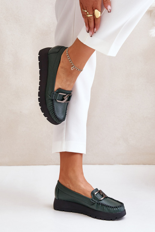 Zazoo 10141  mokasíny s platformou s ornamenty khaki Zazoo 10141  mokasíny s platformou s ornamenty khaki