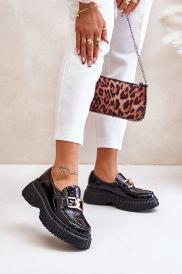 Zazoo 20176 s efektem laku boty Dámské mokasíny  Černé