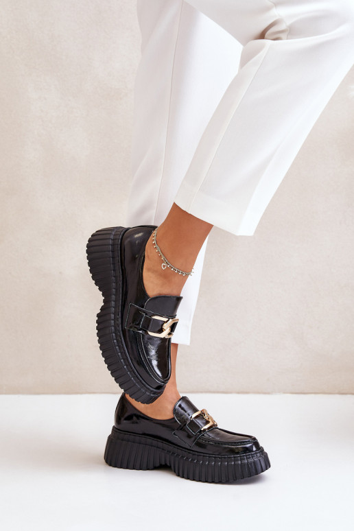 Zazoo 20176 s efektem laku boty Dámské mokasíny  Černé Zazoo 20176 s efektem laku boty Dámské mokasíny  Černé