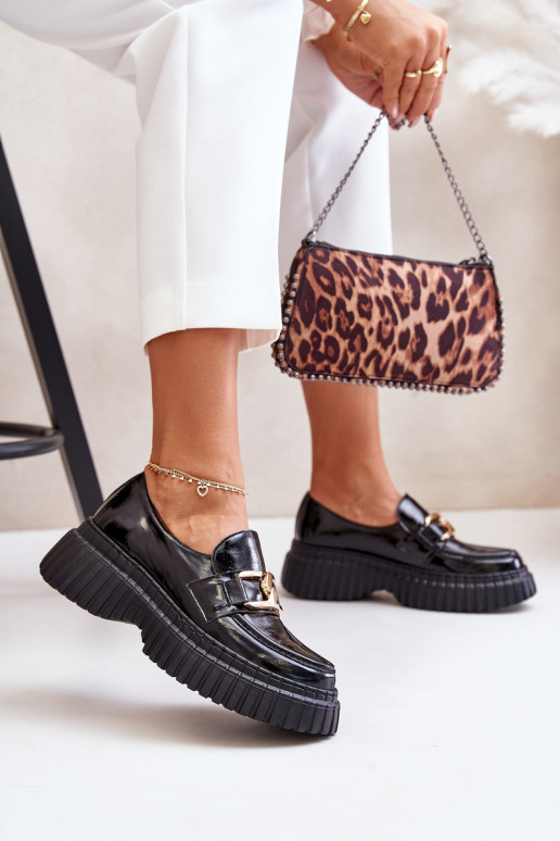 Zazoo 20176 s efektem laku boty Dámské mokasíny  Černé Zazoo 20176 s efektem laku boty Dámské mokasíny  Černé