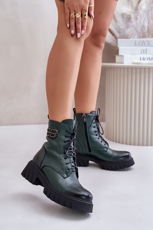 Zazoo 60486  Teplé šněrovací boty khaki Zazoo 60486  Teplé šněrovací boty khaki