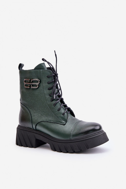 Zazoo 60486  Teplé šněrovací boty khaki Zazoo 60486  Teplé šněrovací boty khaki