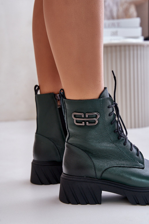 Zazoo 60486  Teplé šněrovací boty khaki Zazoo 60486  Teplé šněrovací boty khaki