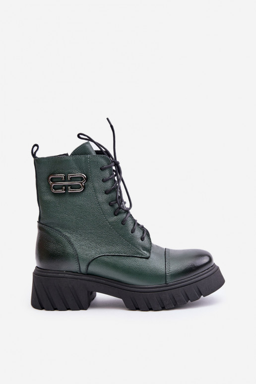 Zazoo 60486  Teplé šněrovací boty khaki Zazoo 60486  Teplé šněrovací boty khaki