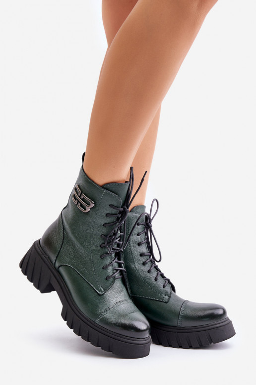 Zazoo 60486  Teplé šněrovací boty khaki Zazoo 60486  Teplé šněrovací boty khaki