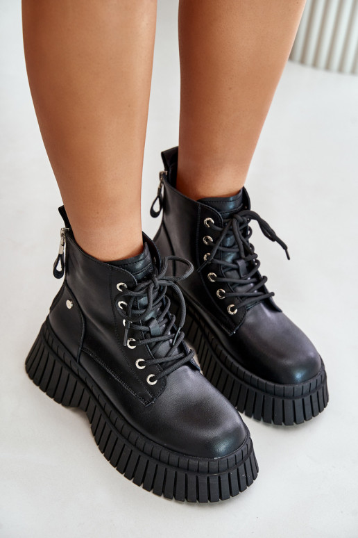 zateplené Dřeváky boty s módní masivní podrážkou GOE OO2N4126 Černé zateplené Dřeváky boty s módní masivní podrážkou GOE OO2N4126 Černé