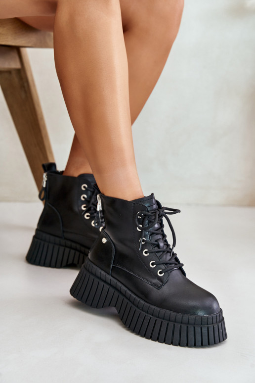 zateplené Dřeváky boty s módní masivní podrážkou GOE OO2N4126 Černé zateplené Dřeváky boty s módní masivní podrážkou GOE OO2N4126 Černé