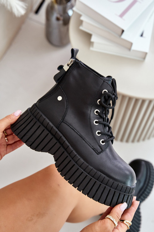 zateplené Dřeváky boty s módní masivní podrážkou GOE OO2N4126 Černé zateplené Dřeváky boty s módní masivní podrážkou GOE OO2N4126 Černé