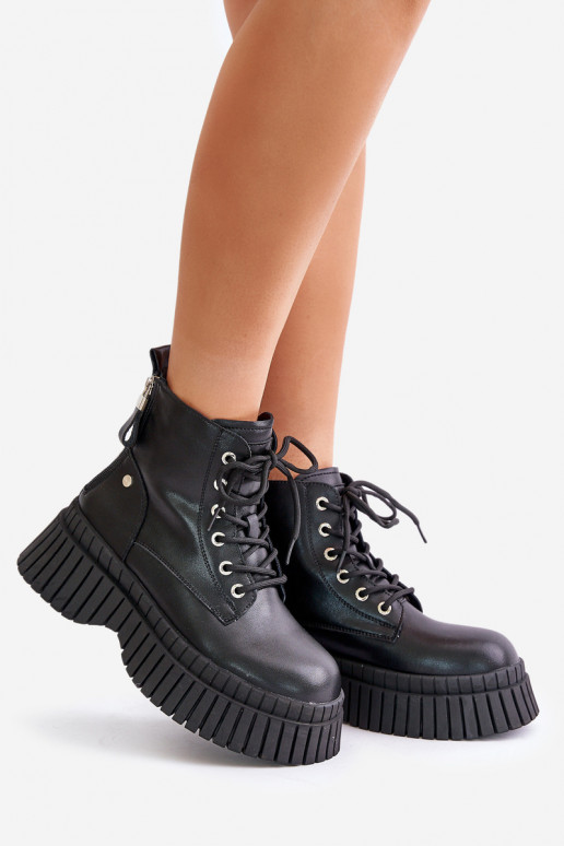 zateplené Dřeváky boty s módní masivní podrážkou GOE OO2N4126 Černé zateplené Dřeváky boty s módní masivní podrážkou GOE OO2N4126 Černé
