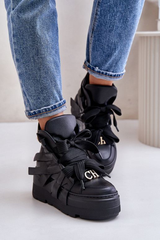 Tenisky  s platformou CheBello 4561 Černé  Tenisky  s platformou CheBello 4561 Černé