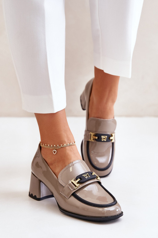 s efektem laku boty  s podpatky s ornamenty Artiker 55C1054 béžové s efektem laku boty  s podpatky s ornamenty Artiker 55C1054 béžové