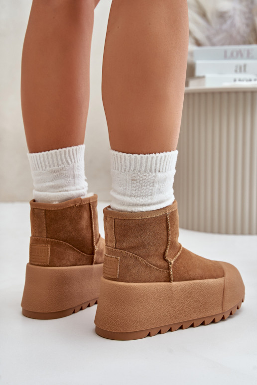 zateplené ze semiše Sněhule s platformou Big Star OO274A212 hnědá zateplené ze semiše Sněhule s platformou Big Star OO274A212 hnědá