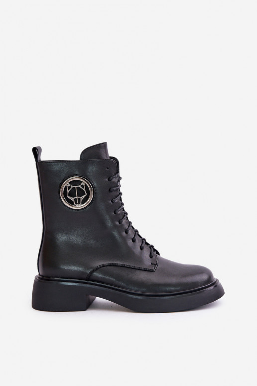 Teplé šněrovací boty  s ornamenty Černé Lorevine  Teplé šněrovací boty  s ornamenty Černé Lorevine