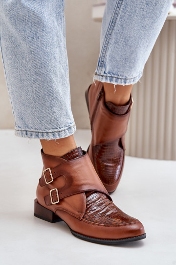 Dřeváky na nízkém podpatku s přezkami  06696-02 hnědá