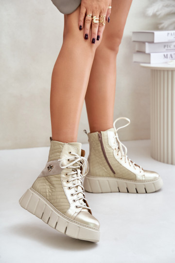 Dřeváky s platformou  06751-25 zlaté barvy 2