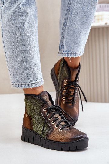 Dřeváky Platformie I Koturnie  06702-09 zelené-zlaté barvy