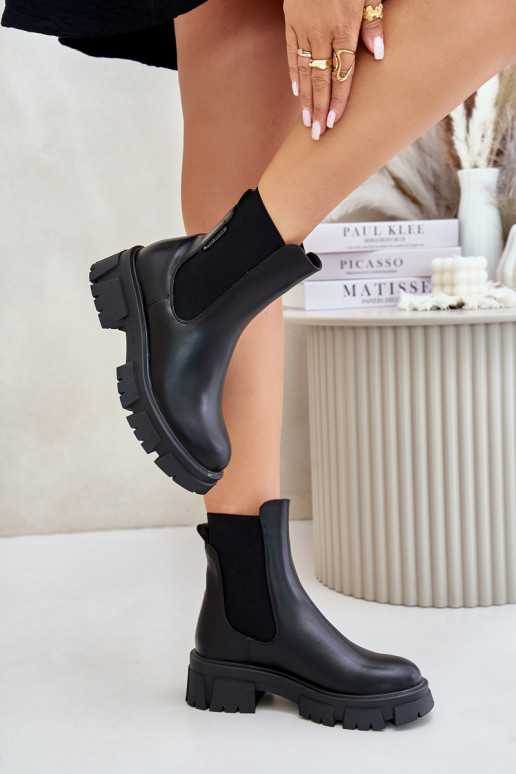zateplené Slip-on vzor stylové podpatky z ekologické kůže Big Star MM274071 Černé zateplené Slip-on vzor stylové podpatky z ekologické kůže Big Star MM274071 Černé