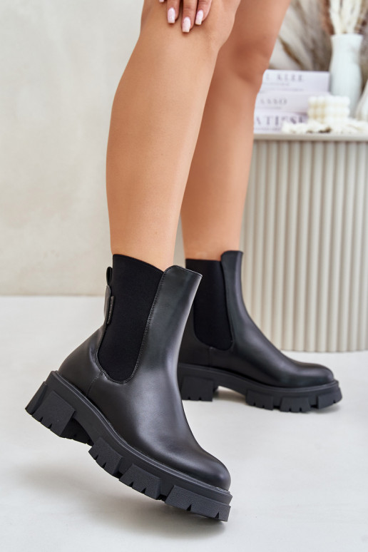 zateplené Slip-on vzor stylové podpatky z ekologické kůže Big Star MM274071 Černé zateplené Slip-on vzor stylové podpatky z ekologické kůže Big Star MM274071 Černé
