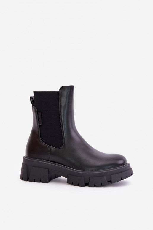 zateplené Slip-on vzor stylové podpatky z ekologické kůže Big Star MM274071 Černé zateplené Slip-on vzor stylové podpatky z ekologické kůže Big Star MM274071 Černé