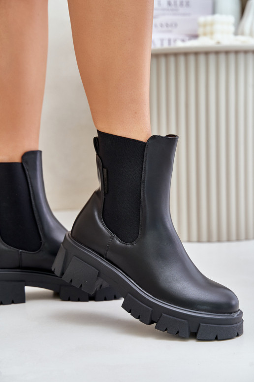 zateplené Slip-on vzor stylové podpatky z ekologické kůže Big Star MM274071 Černé zateplené Slip-on vzor stylové podpatky z ekologické kůže Big Star MM274071 Černé