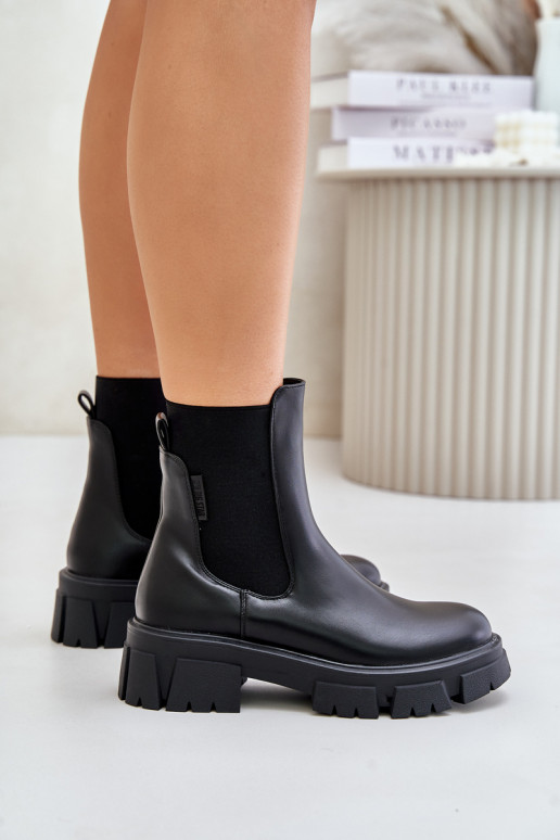 zateplené Slip-on vzor stylové podpatky z ekologické kůže Big Star MM274071 Černé zateplené Slip-on vzor stylové podpatky z ekologické kůže Big Star MM274071 Černé