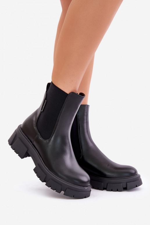 zateplené Slip-on vzor stylové podpatky z ekologické kůže Big Star MM274071 Černé zateplené Slip-on vzor stylové podpatky z ekologické kůže Big Star MM274071 Černé