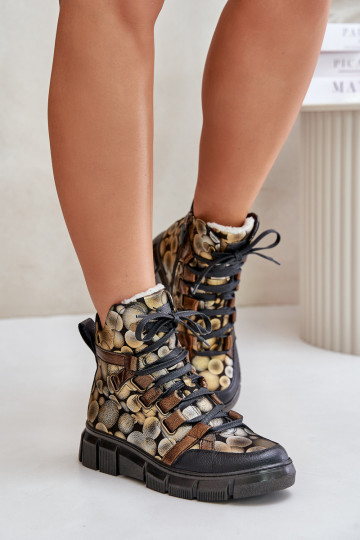  Ploché boty šněrovací boty  06158-25 zlaté barvy