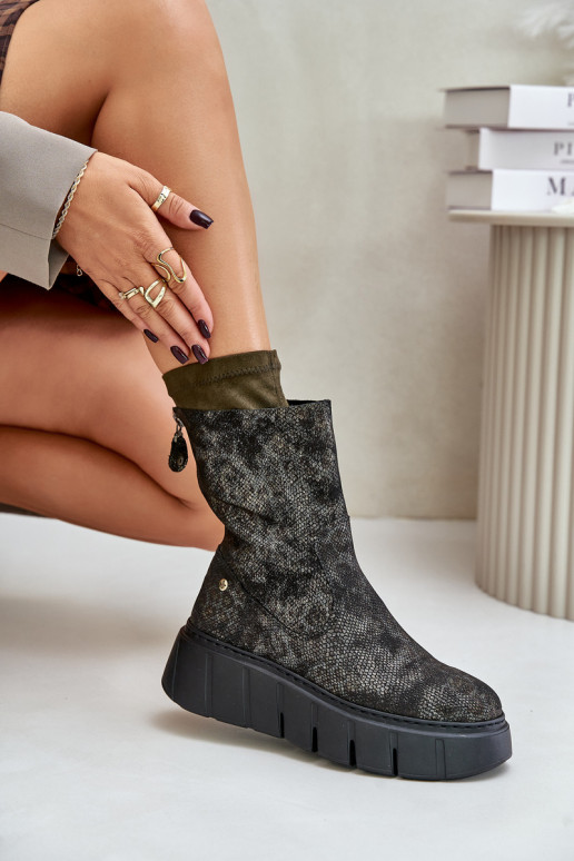 Dřeváky  s platformou  06766-09 khaki Dřeváky  s platformou  06766-09 khaki