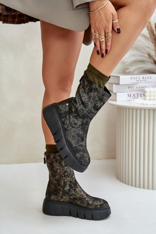 Dřeváky  s platformou  06766-09 khaki Dřeváky  s platformou  06766-09 khaki