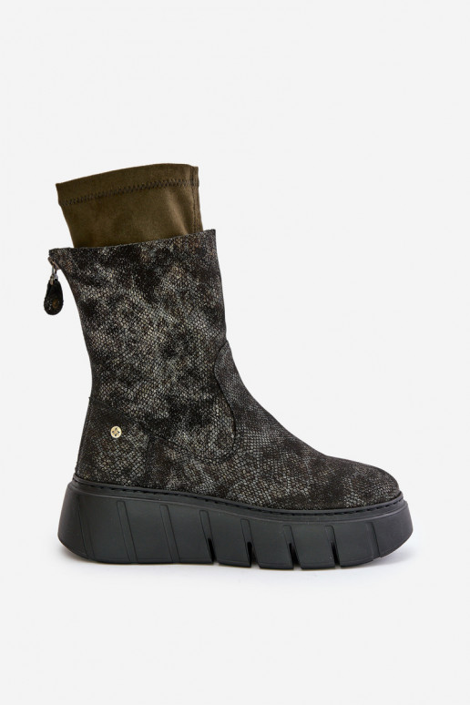 Dřeváky  s platformou  06766-09 khaki Dřeváky  s platformou  06766-09 khaki