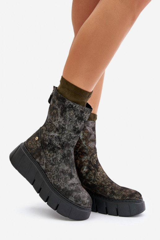 Dřeváky  s platformou  06766-09 khaki Dřeváky  s platformou  06766-09 khaki