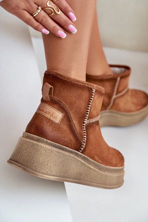 ze semiše Sněhule Dřeváky s platformou I Koturnie  06769-29 hnědá  ze semiše Sněhule Dřeváky s platformou I Koturnie  06769-29 hnědá